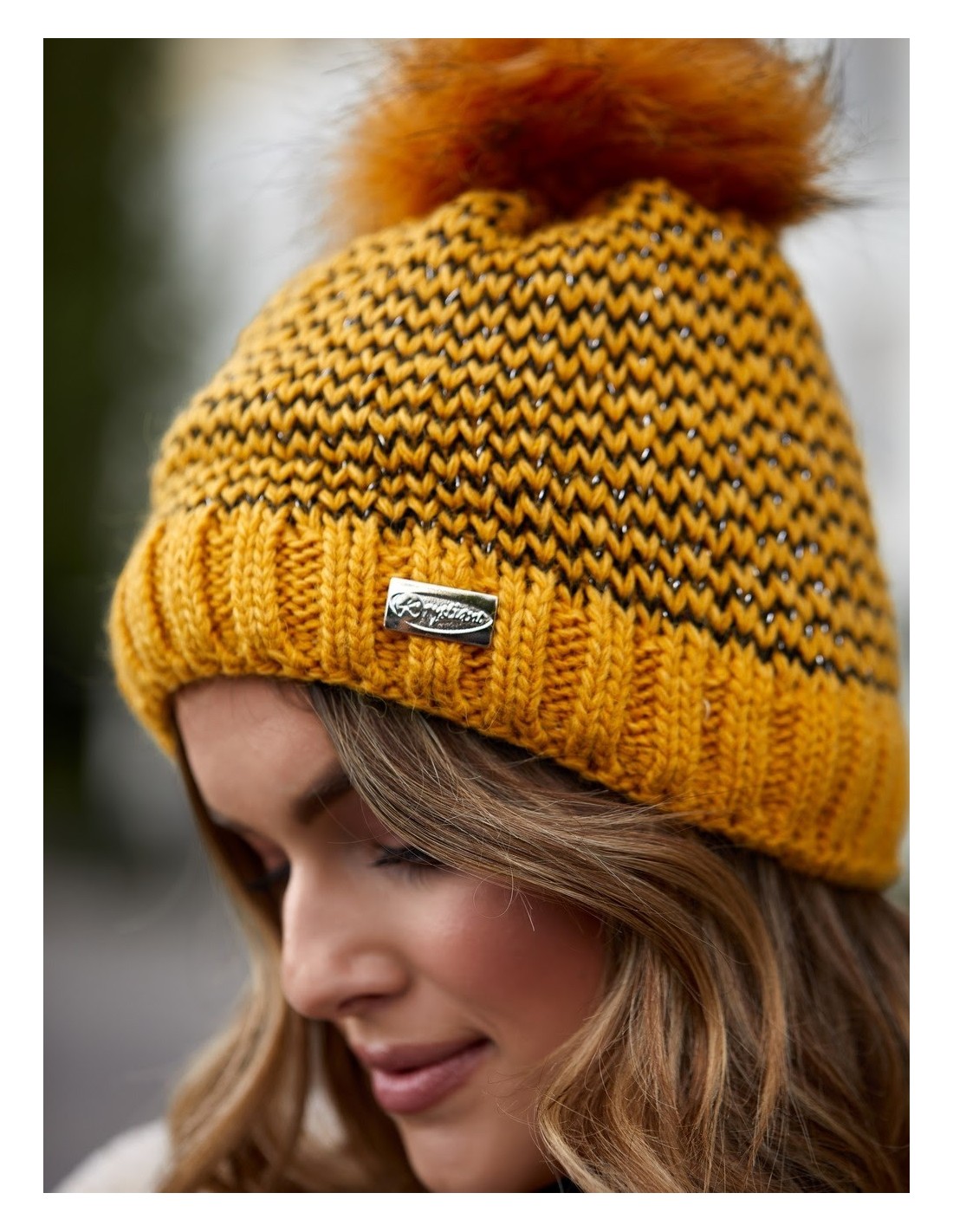 Honey herringbone winter hat C44 - Online store - Boutique